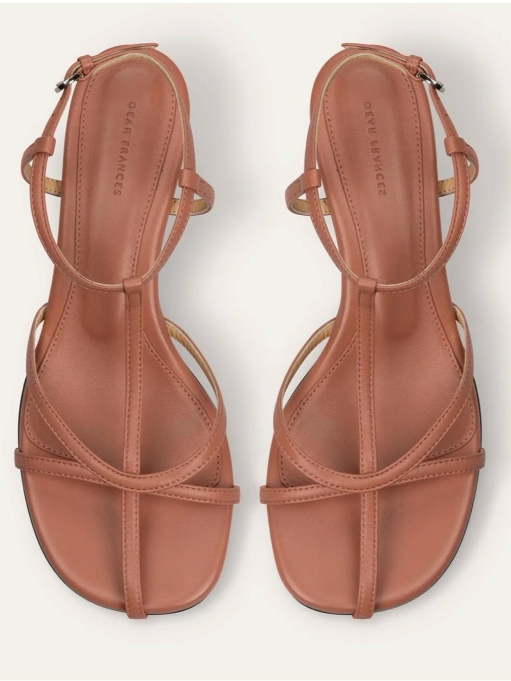 Dear Frances Warm Rose Leather T-Strap Sandals - Tee Sandals Size 39 US 9